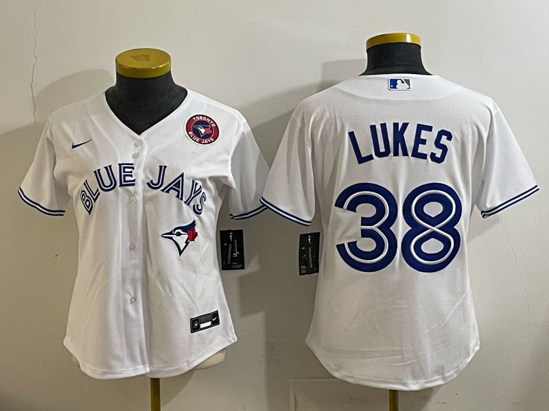 Women 2025 Nike Toronto Blue Jays #38 Lukes White Game MLB Jersey 01